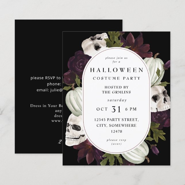 Budget Halloween Purple Floral & Skull Party  (Front/Back)