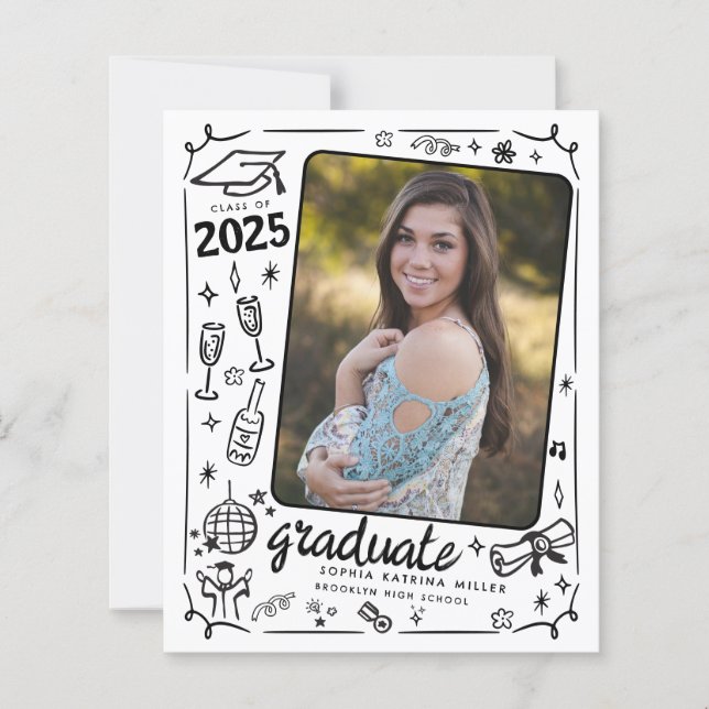 Budget Hand Drawn Photo Graduation Announcement (Front)