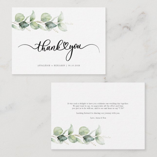 Budget Hand-Lettered Eucalyptus Wedding Thank You  Card (Front/Back)