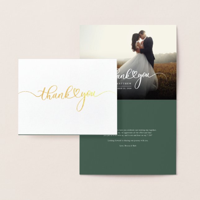 Budget Hand-Lettered Wedding Photo Thank You Gold Foil Card (Display)