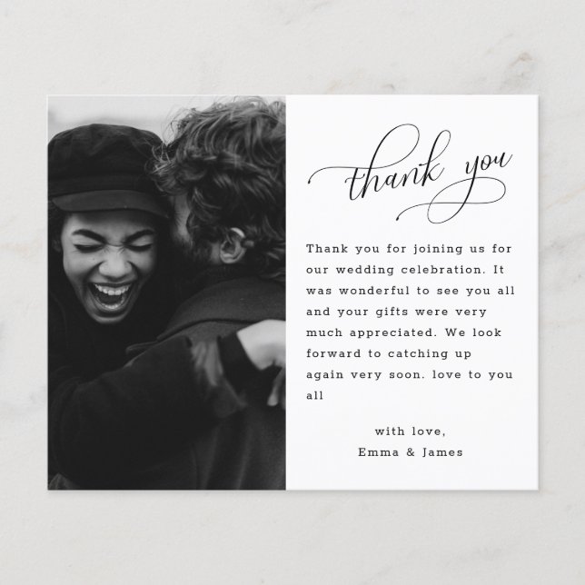 Budget Hand Lettering Photo Wedding Thank You Card (Front)