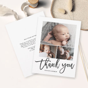 Budget Handwritten 3 Photo Baby Thank You Card