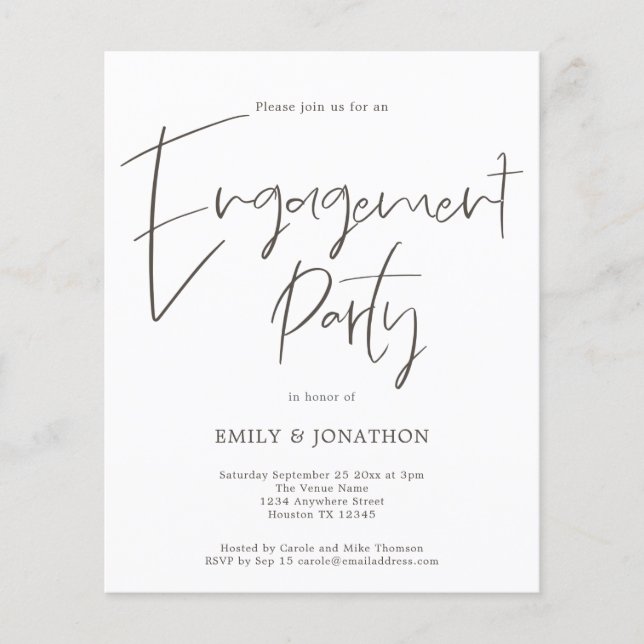 Budget Handwritten Script Engagement Party Invite (Front)