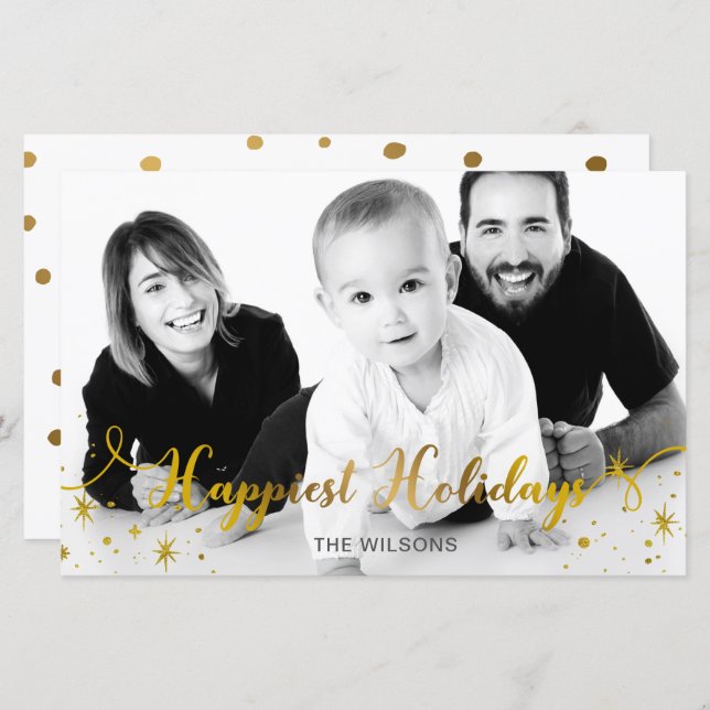 Budget Happiest Holidays Gold Photo Holiday Card (Front/Back)