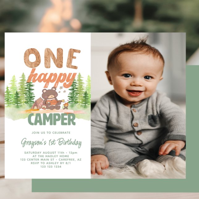 Budget Happy Camper Photo 1st Birthday Invitation (Creator Uploaded)