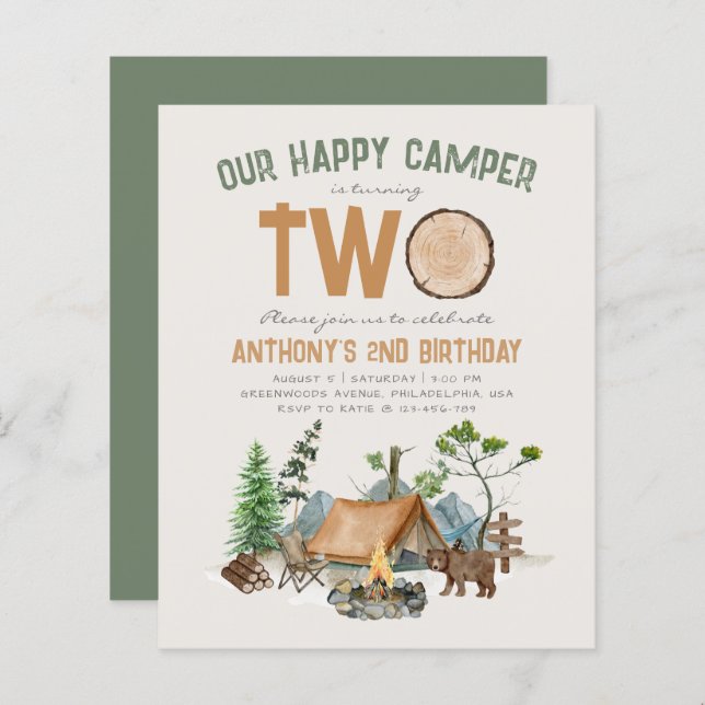 Budget Happy Camper Woodland 2nd Birthday (Front/Back)