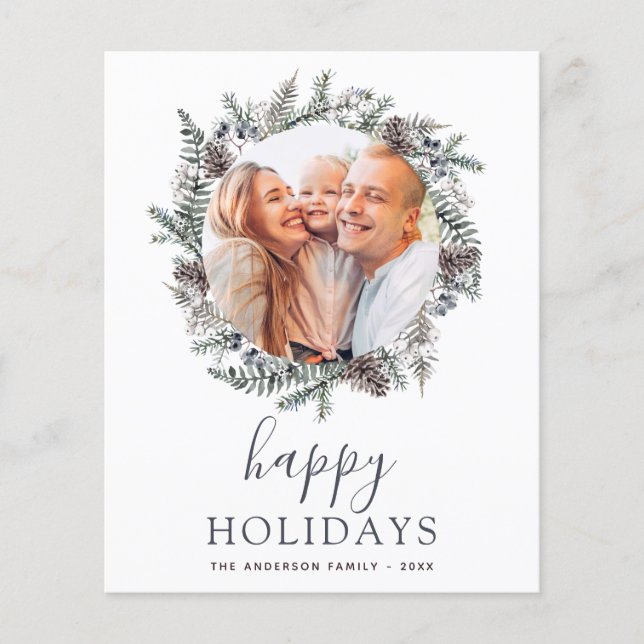 Budget Happy Holidays Christmas Dusty Blue Photo Flyer (Front)