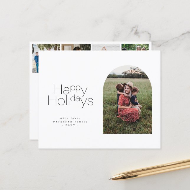 Budget Happy Holidays multi photo Holiday Card (Front/Back In Situ)