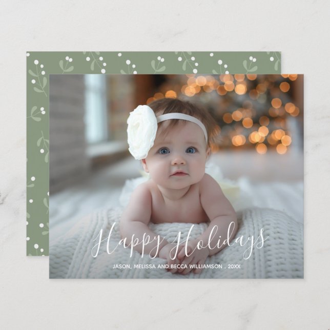 Budget Happy Holidays Script Christmas Photo Card (Front/Back)