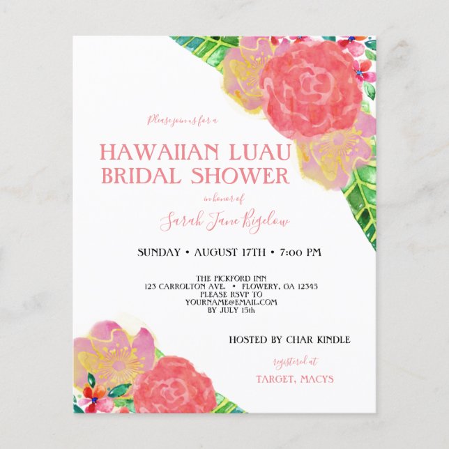 Budget Hawaiian Luau Tropical Bridal Shower Flyer (Front)