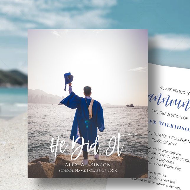 BUDGET He Did It Modern Photo Grad Announcement (Creator Uploaded)