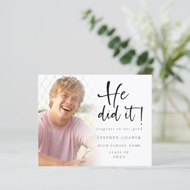 Budget He Did It Photo Graduation Announcement (Standing Front)