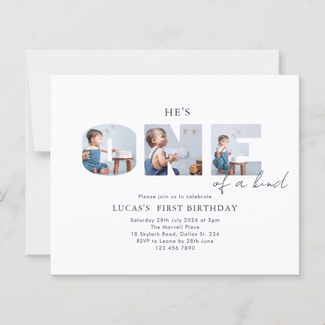 BUDGET He is ONE of a Kind Blue First Birthday (Front)