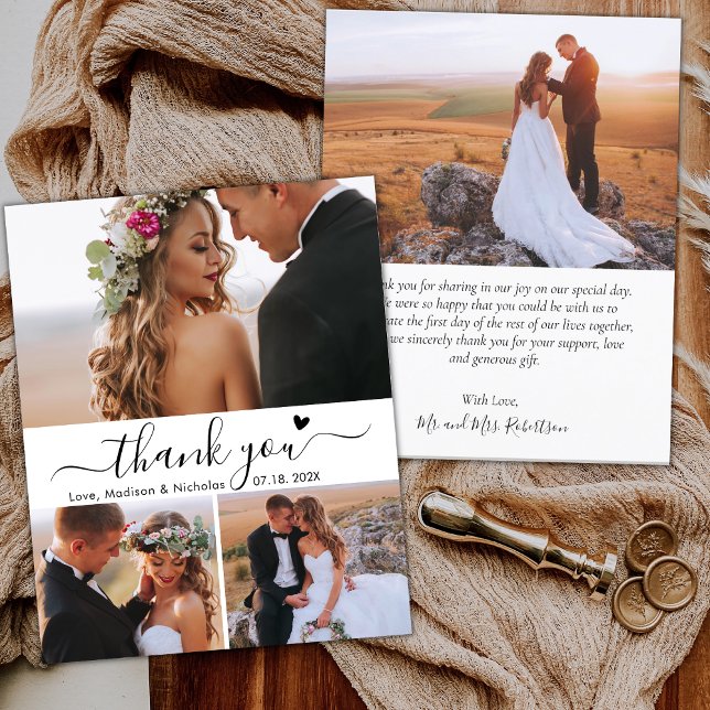 Budget Heart Script Collage Wedding Thank You  Flyer (Creator Uploaded)