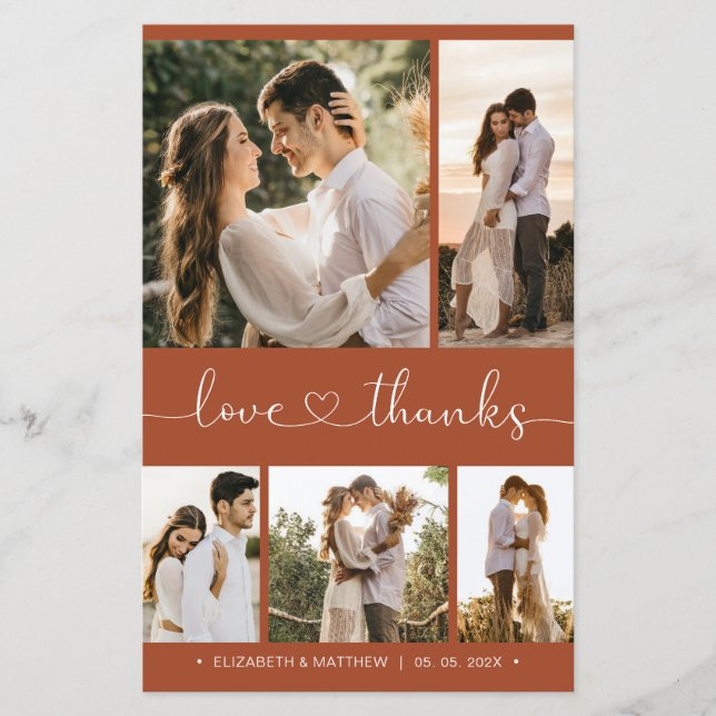 Budget Heart Script Photo Wedding Thank You Card (Front)
