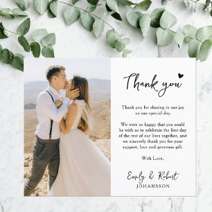 Budget Heart Script Wedding Thank You Photo Card