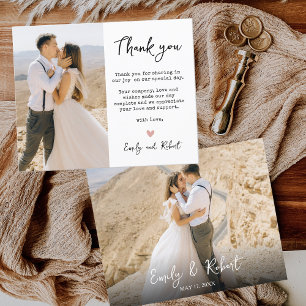 Budget Heart Wedding Thank You Script Photo Card