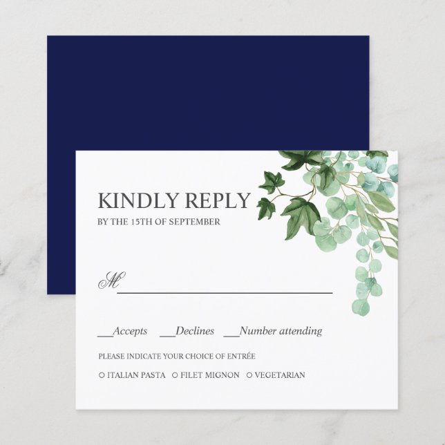 BUDGET Hedera  Ivy leaves WEDDING RSVP MEAL CHOICE (Front/Back)