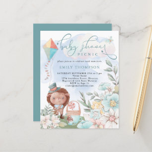 Budget Hedgehog Boy Baby Shower Picnic Invite