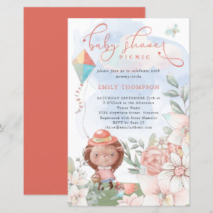Budget Hedgehog Girl Baby Shower Picnic Invite