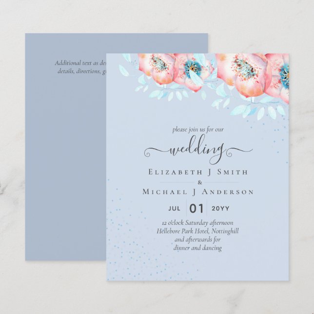 BUDGET Hellebore Turquoise Peach Floral Wedding (Front/Back)