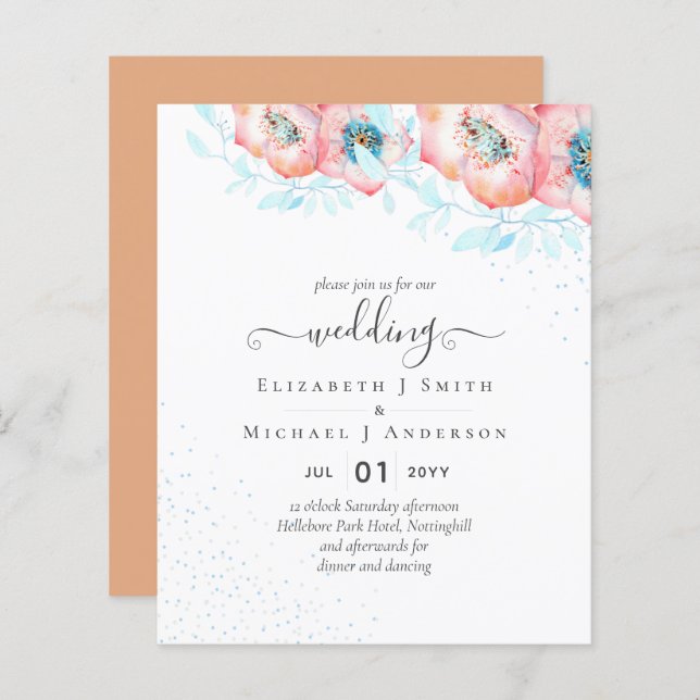 BUDGET Hellebore Turquoise Peach Floral Wedding (Front/Back)