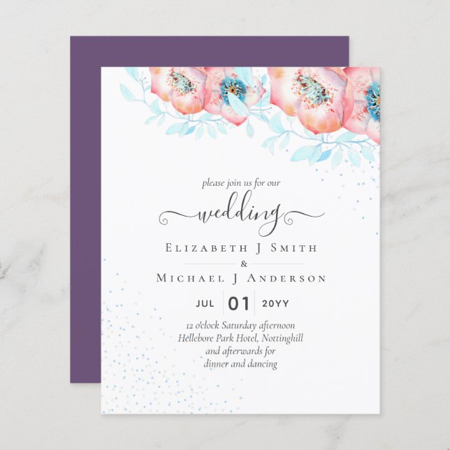 BUDGET  Hellebore Turquoise Peach Floral Wedding (Front/Back)
