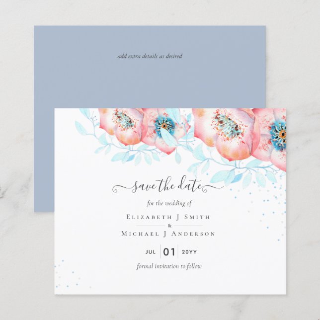 BUDGET  Hellebore Turquoise Peach Floral Wedding (Front/Back)