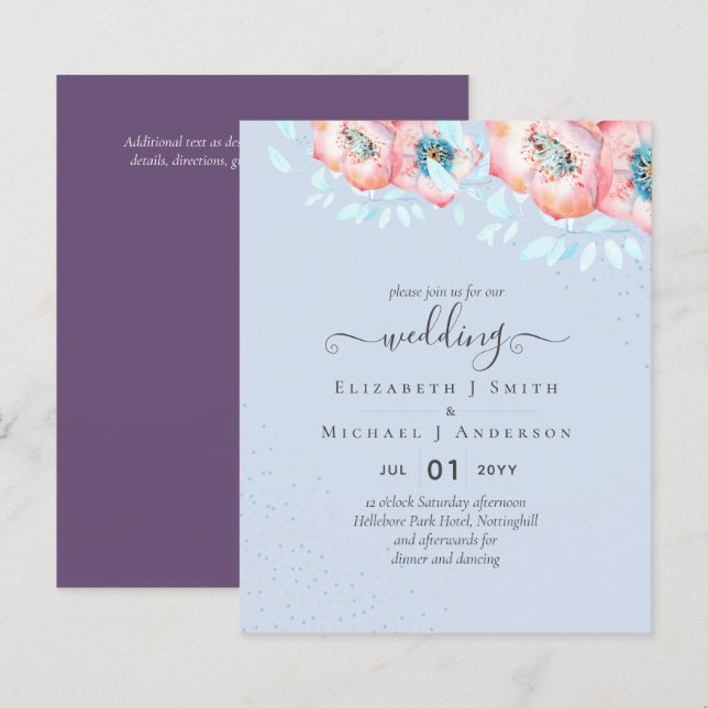 BUDGET  Hellebore Turquoise Peach Floral Wedding (Front/Back)