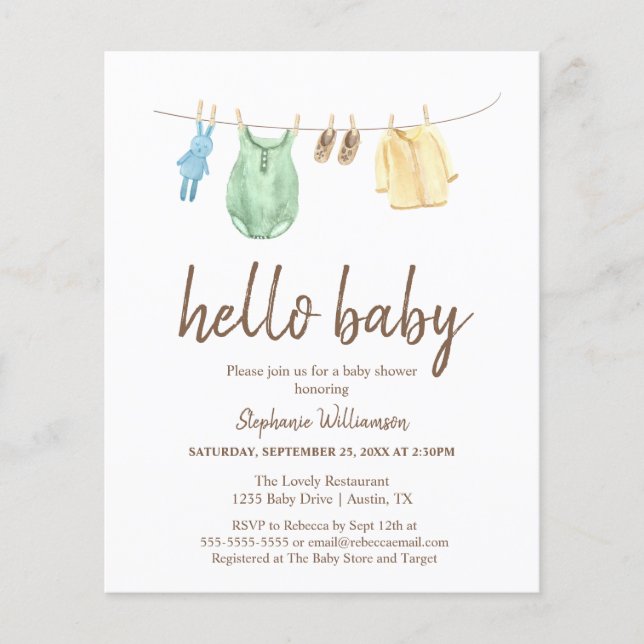 Budget Hello Baby Shower Boho Clothes Line   (Front)