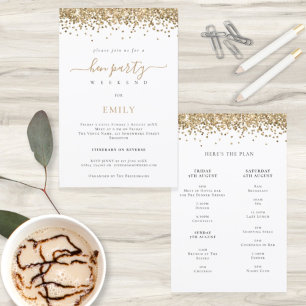 Budget Hen Weekend Gold Glitter Itinerary Invite