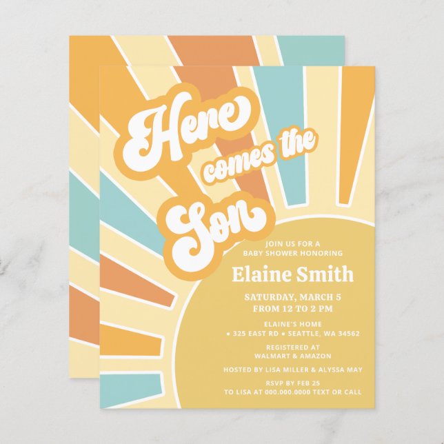 Budget Here comes the son baby shower Invitation (Front/Back)