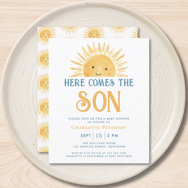 Budget Here Comes The Son Baby Shower Invitation (Creator Uploaded)