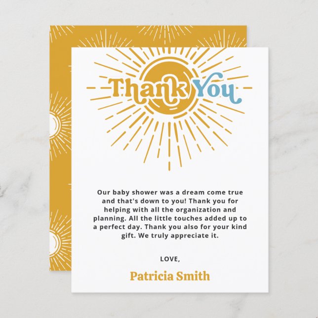 Budget Here comes the son baby shower Thank You (Front/Back)