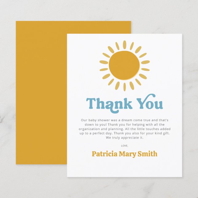 Budget Here comes the son baby shower thank You (Front/Back)