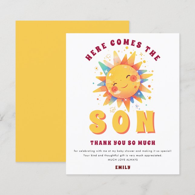 Budget Here Comes The Son Baby Shower Thank You (Front/Back)