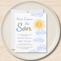 Budget Here Comes The Son Boy Baby Shower Invite