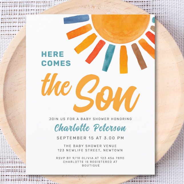 Budget Here Comes the Son Sun Baby Shower Invite (Creator Uploaded)