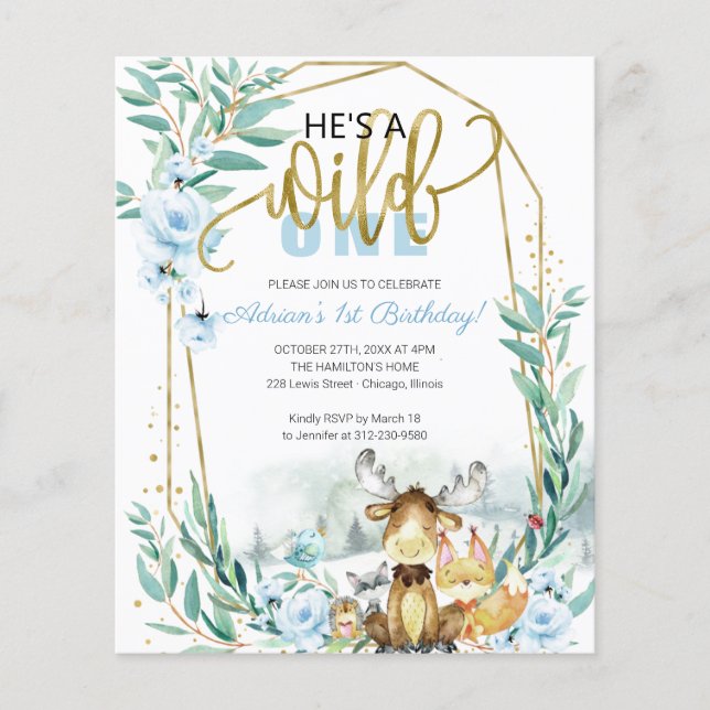 Budget He's A Wild One 1st Birthday Invitation (Front)