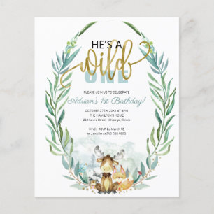 Budget He's A Wild One First Birthday Invitation