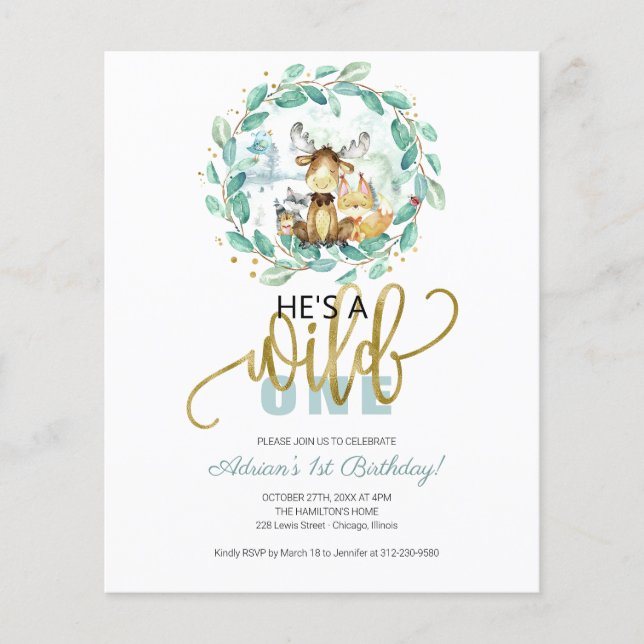 Budget He's A Wild One First Birthday Invitation (Front)