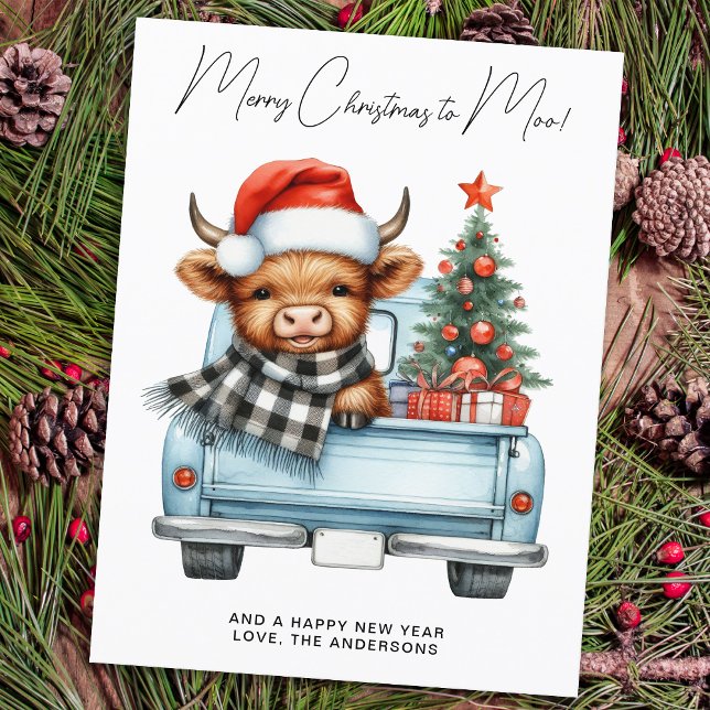 Budget Highland Cow Vintage Truck Christmas Card (Creator Uploaded)