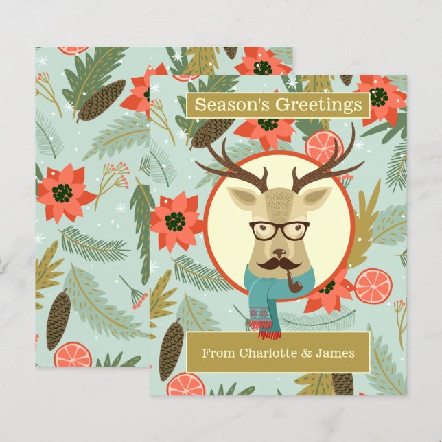 BUDGET Hipster Deer Personalised Christmas Card (Front/Back)