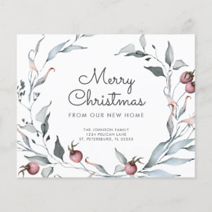 Budget Holiday Greenery Wreath New Address Card
