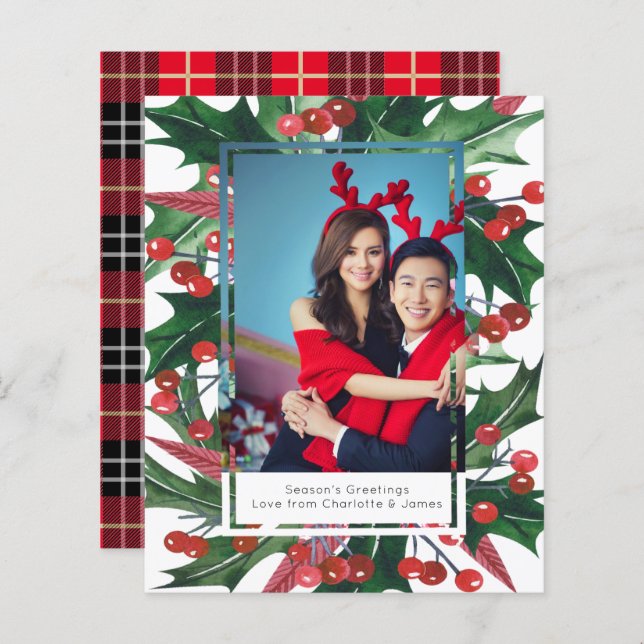 BUDGET Holiday Holly Photo Frame Personalised (Front/Back)