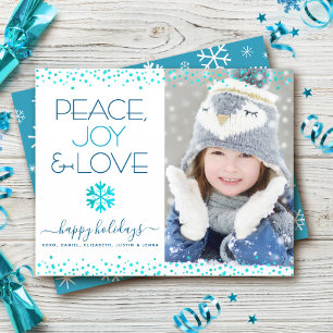 Budget Holiday Photo Turquoise Peace Joy Love Card
