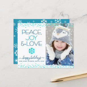 Budget Holiday Photo Turquoise Peace Joy Love Card
