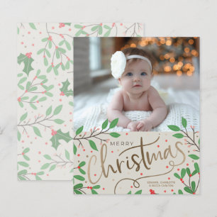 Budget Holly Berries Merry Christmas Photo Card