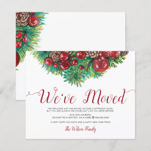 Budget Holly Berries Pine Cone Holiday Moving Card