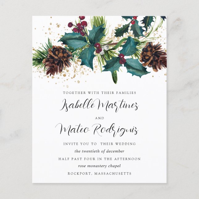 Budget Holly Berries Winter Wedding Invitation (Front)